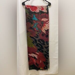 Vibrant Floral and Leopard Print Scarf